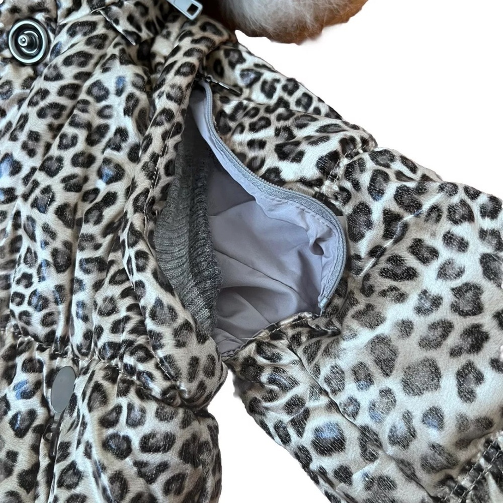 MonnaLisa Puffer Convertible Vest Jacket Girls Size 6 Leopard Fur Trim Hood - Picture 8 of 8